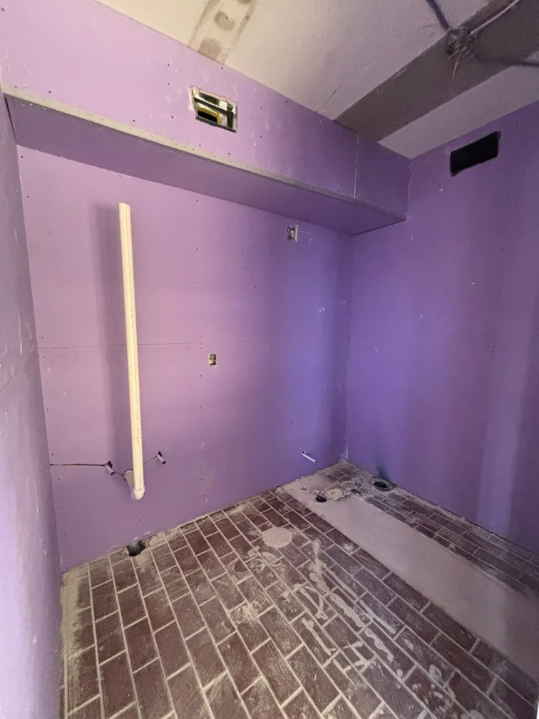 Purple moisture-resistant drywall installation in car wash project – Winter Park, FL