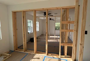 Home remodeling project in Florida showing new wood framing